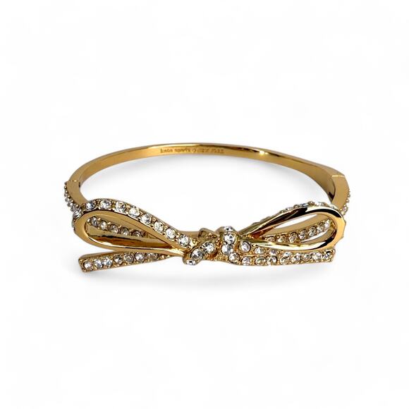 Kate Spade New York Skinny Mini Bow Bangle Bracelet Gold Tone Rhinestone - Picture 7 of 7